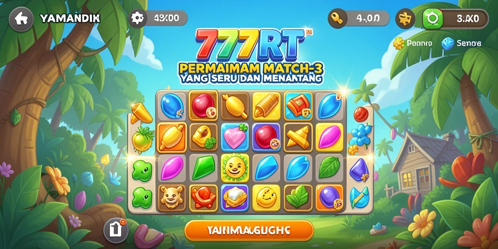 Screenshot gameplay 777RT menampilkan serunya mencocokkan batu permata.