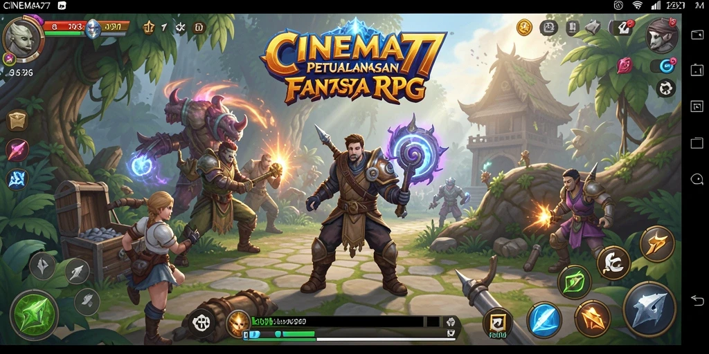 Tampilan screenshot utama CINEMA77 yang menunjukkan serunya gameplay RPG.
