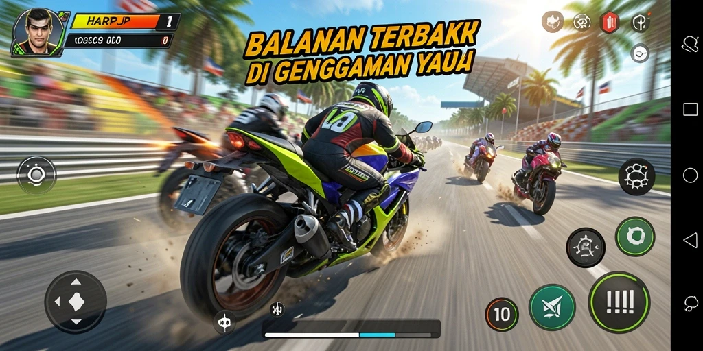 Gameplay menarik balapan motor yang mendebarkan.