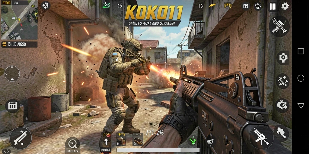 Screenshot KOKO11 menampilkan aksi menembak yang mendebarkan di berbagai arena.