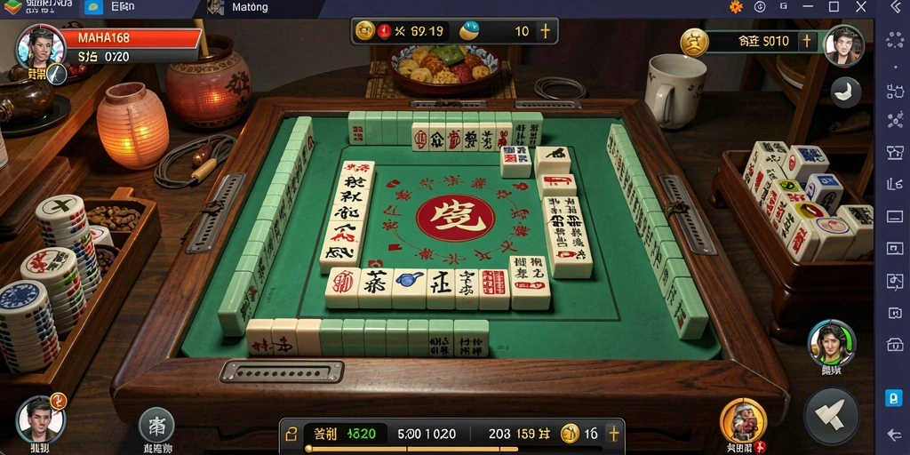 Screenshot gameplay MAHA168 menampilkan suasana Mahjong yang mendebarkan.