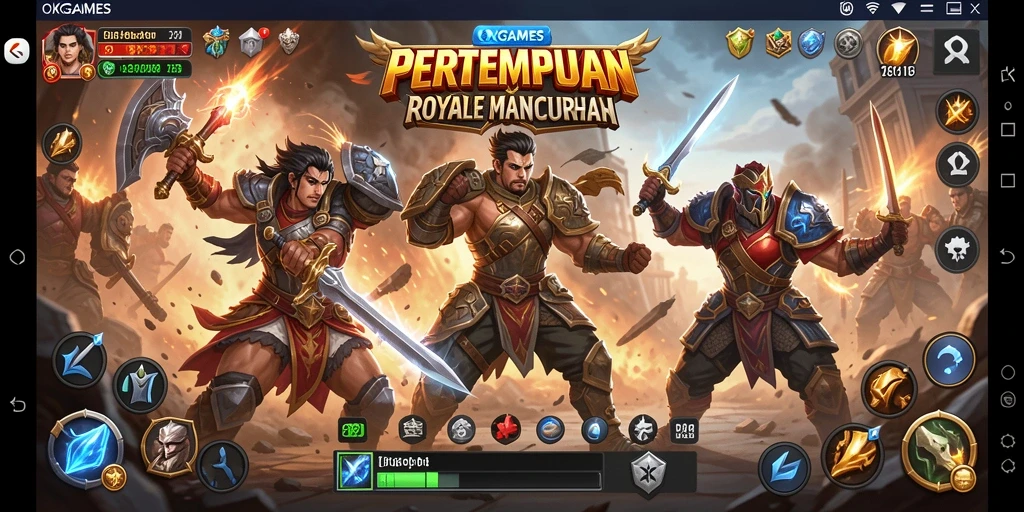 Screenshot gameplay OKGAMES memperlihatkan aksi Battle Royale yang intens.