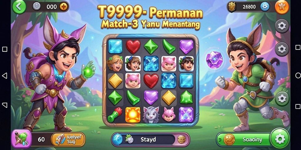 Tangkapan layar utama T9999 menampilkan gameplay Match-3 yang menarik dan seru.