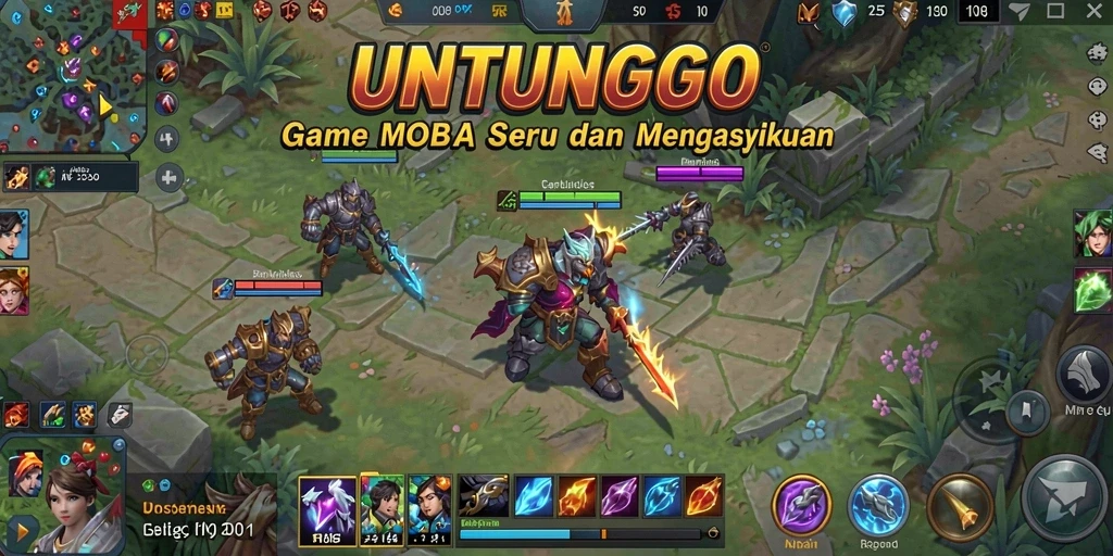 Screenshot gameplay UNTUNGGO dengan aksi MOBA yang mendebarkan.